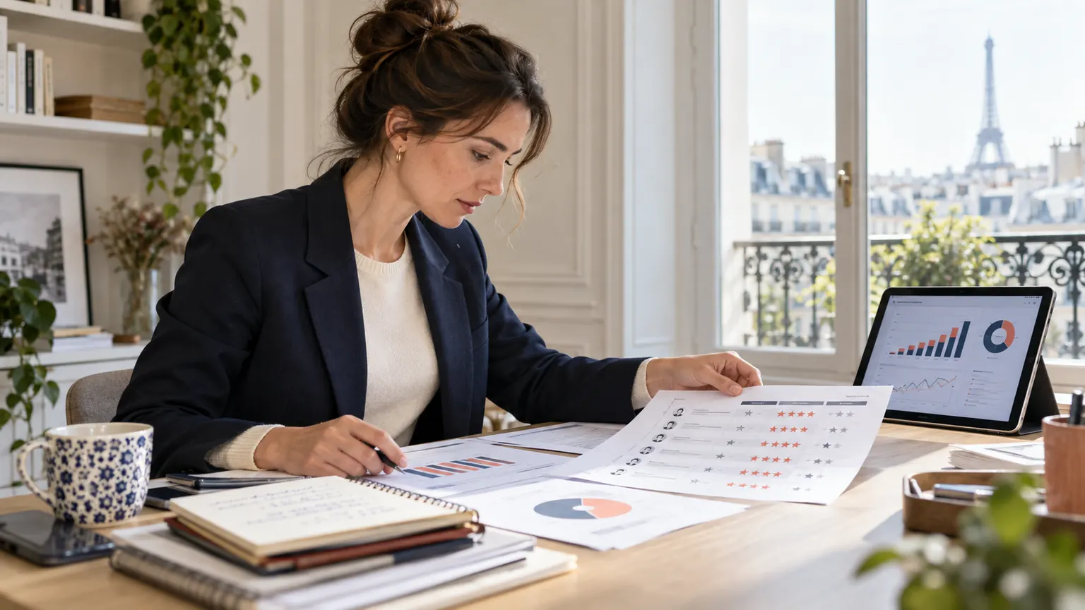 Analyste examinant une grille de qualité des partenaires et des résultats d’affiliation