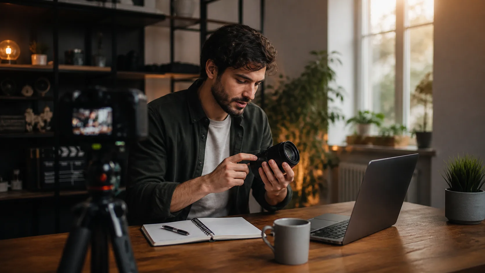 Independent creator preparing a product review in a home studio